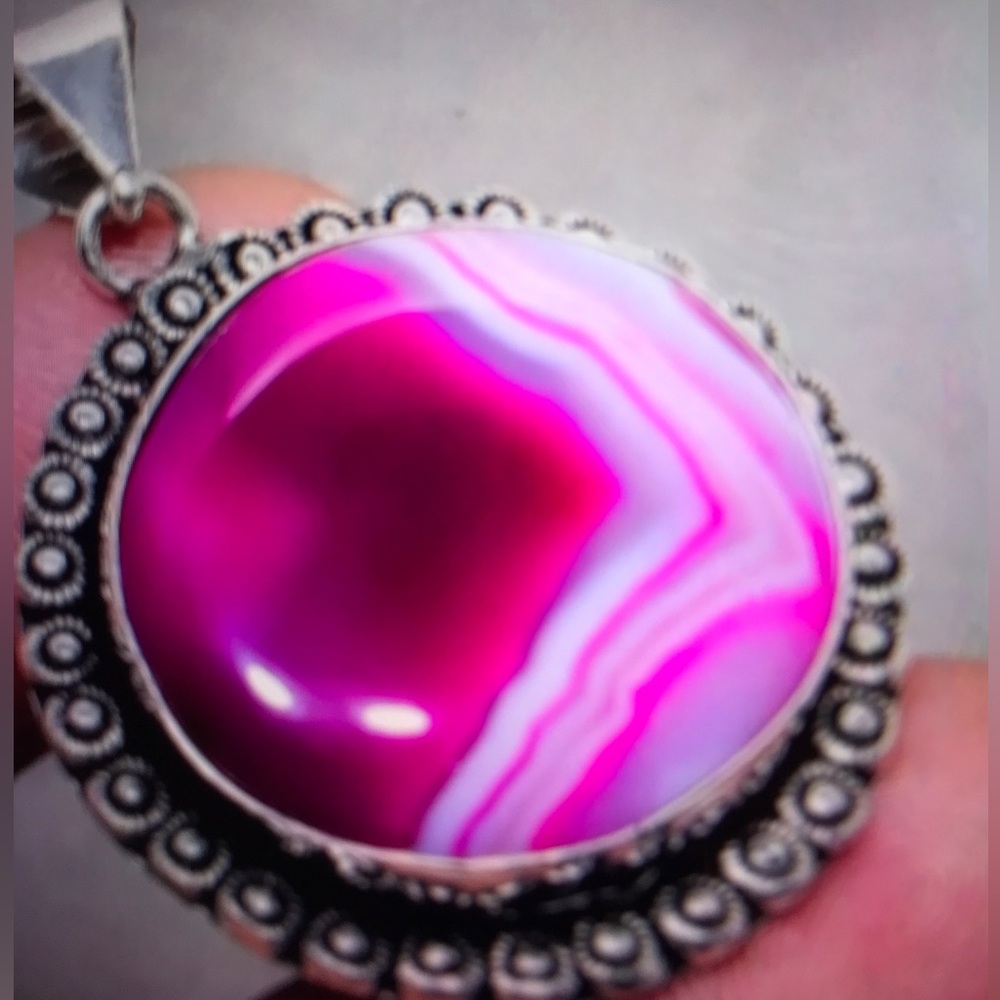 Botswana Agate Stamped 925 Sterling Silver Necklace